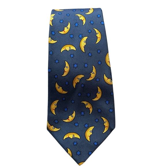 Hermes Silk Tie Smiling Man in Moon & Stars Gray 7462 HA 3.5" (W) x 55.5" (L) - Picture 3 of 5